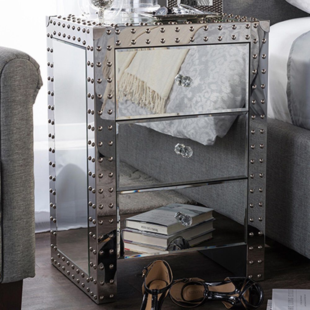 Baxton Studio Azura Mirrored End Table in Silver, , large