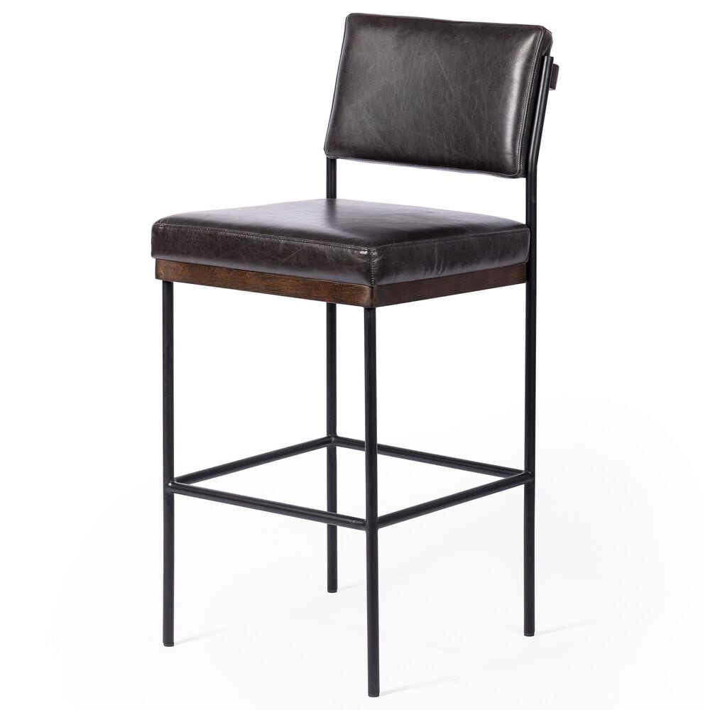 Four Hands Benton Counter Stool in Burnt Oak and Midnight Top Grain Leather, , large