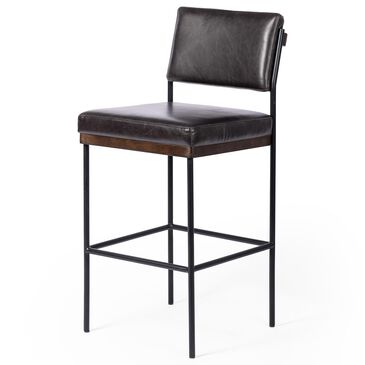 Four Hands Benton Counter Stool in Burnt Oak and Midnight Top Grain Leather, , large