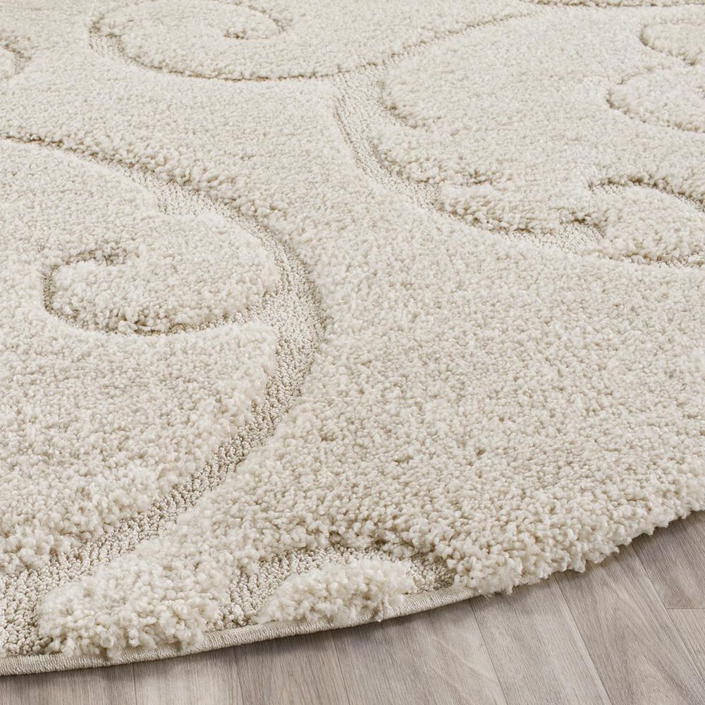 Safavieh Florida Shag SG455-1111-5R 5&#39; x 5&#39;  Creme/Creme Round Rug, , large