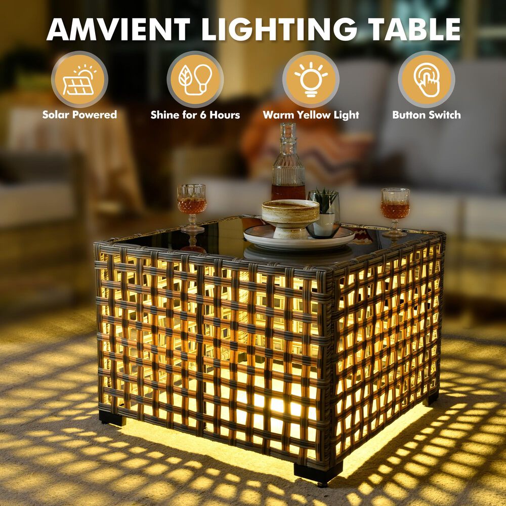 HOMLUX 9-Piece Patio Conversation Set with Illuminated Table in Navy Blue, , large
