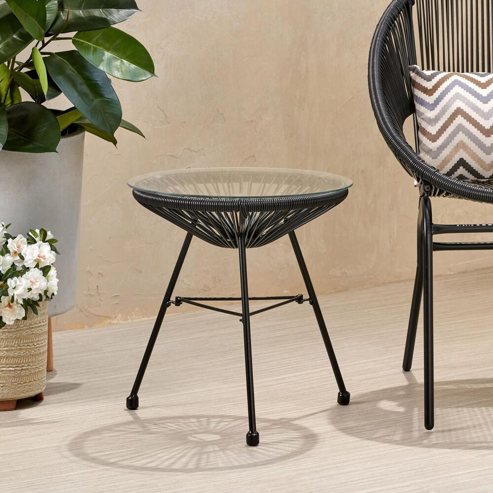 Hearth and Haven Nusa Round Patio Side Table in Black and Clear, , large