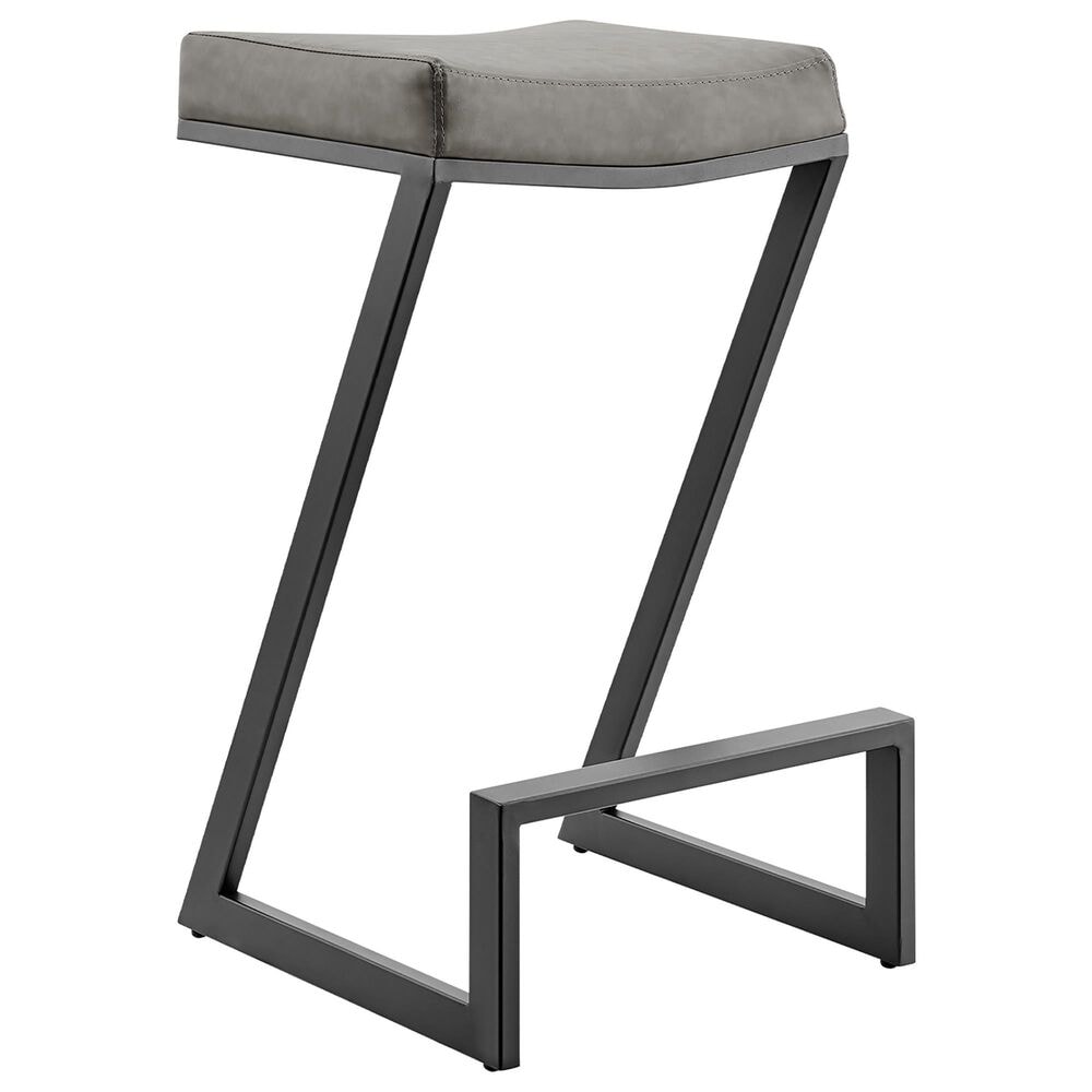 Blue River Atlantis 26" Backless Counter Stool with Matte Black Iron and Vintage Gray Faux Leather, , large