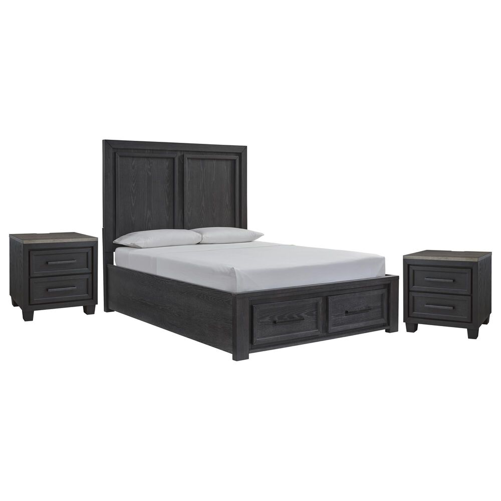 Millenium Foyland Queen Storage Bed and Two Nightstands in Black and Brown, , large