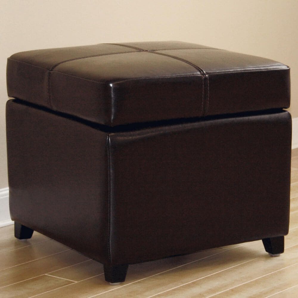Baxton Studio Leather Cube Storage Ottoman in Dark Brown, , large