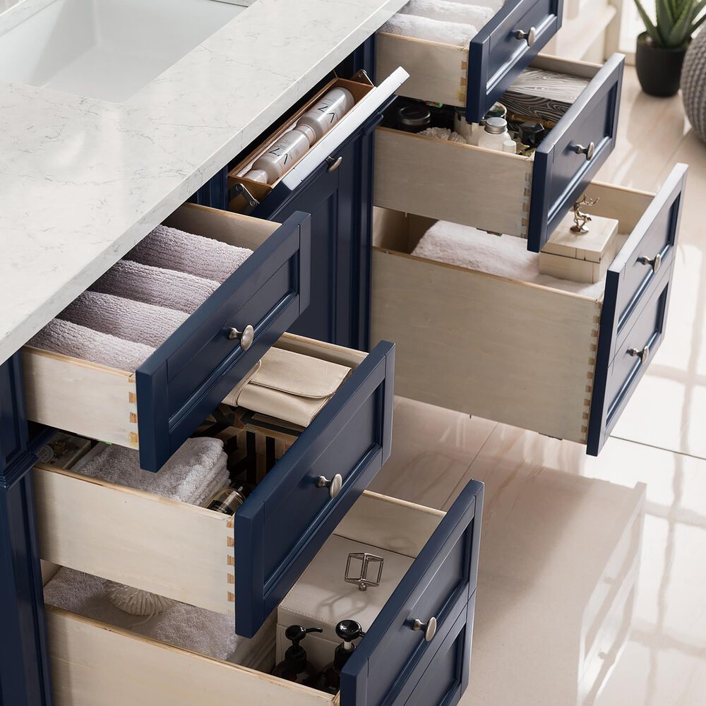 James Martin Vanities Brittany 60&quot; Single Bathroom Vanity in Victory Blue with 3 cm Eternal Jasmine Pearl Quartz Top and Rectangle Sink, , large
