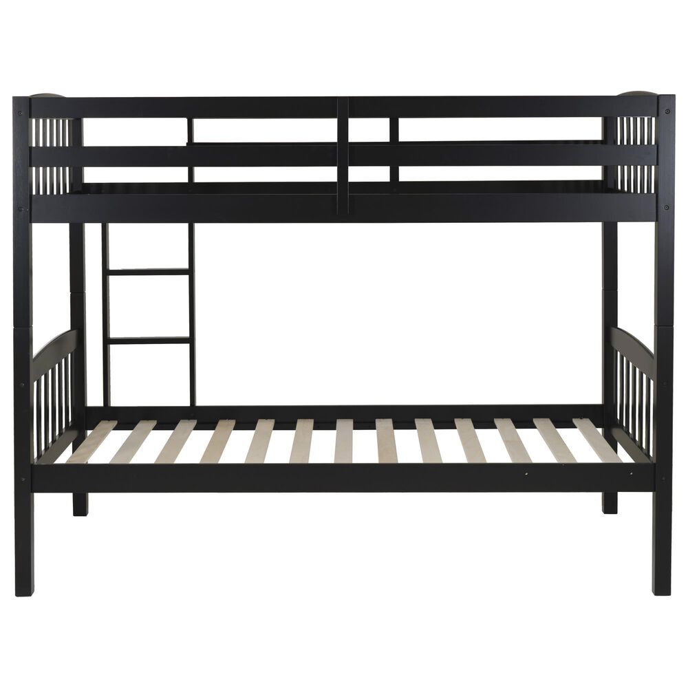 Linon Home Decor Perryton Twin Over Twin Bunk Bed in Sleek Black, , large