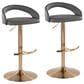 LumiSource Grotto Adjustable Bar Stool with Grey Faux Leather Upholstery in Gold (Set of 2), , large