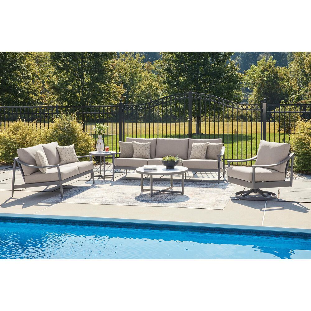 Ashley Ocean Beach Stationary Loveseat with Cushions in Gray, , large