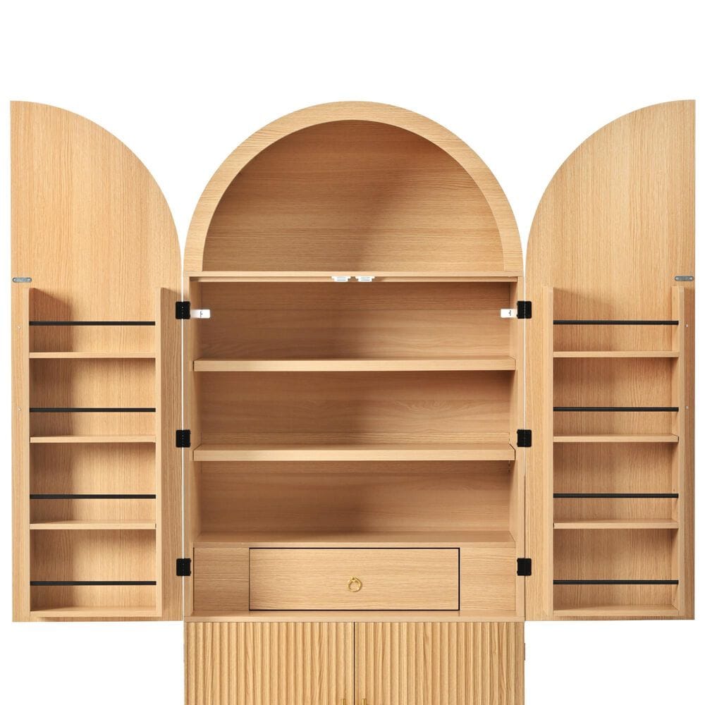 HOMLUX 72" Tall Arched Kitchen Pantry Cabinet in Natural, , large