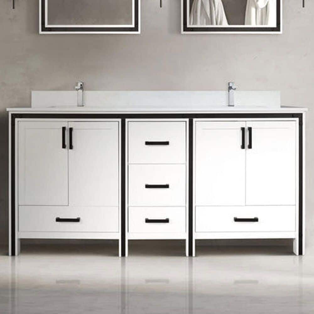 Lexora Home Ziva 80&quot; Double Bathroom Vanity in White with 2 cm White Quartz Top and Rectangular Sinks, , large