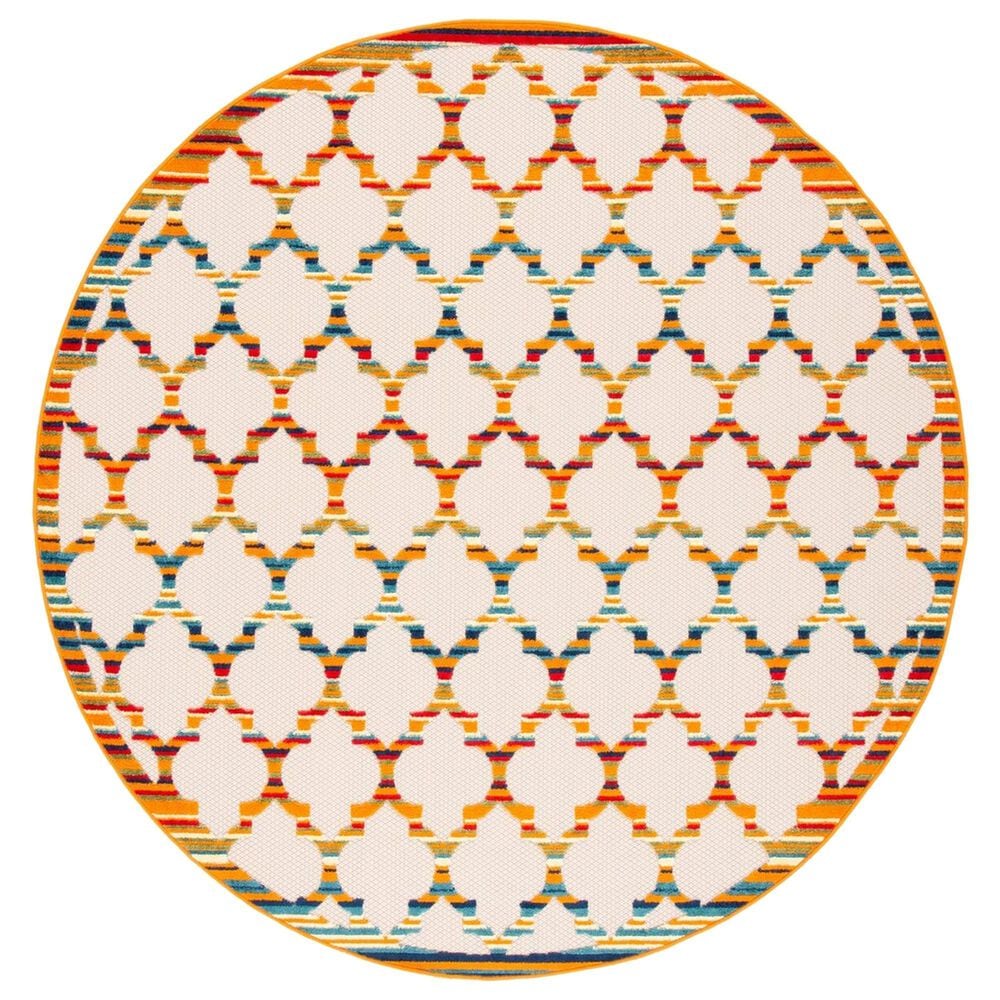 Safavieh Cabana CBN333A 6"7" Round Ivory and Orange Indoor/Outdoor Area Performance Rug, , large
