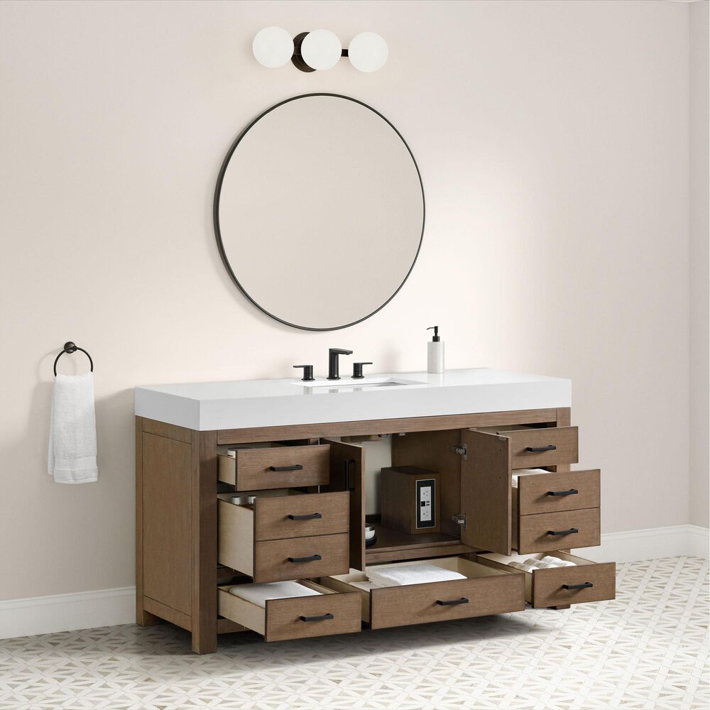 37B Alanya 60" Single Bathroom Vanity in Walnut Drift with White Composite Stone Top, , large