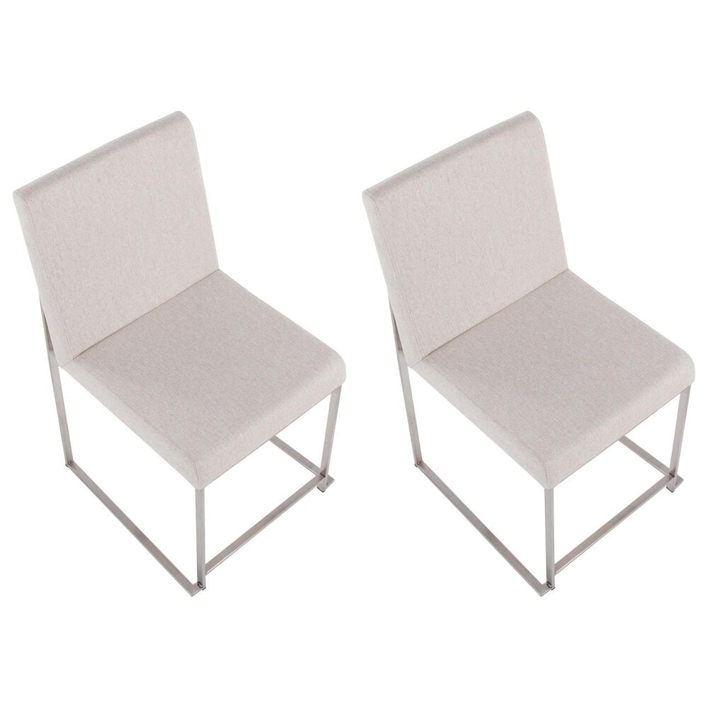 Lumisource Fuji Side Chair with Beige Cushion in Brushed Stainless Steel &#40;Set of 2&#41;, , large
