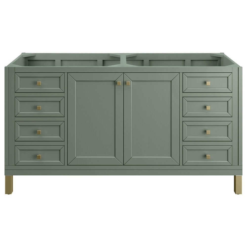 James Martin Vanities Chicago 60" Double Bathroom Vanity in Smokey Celadon with 3 cm Eternal Jasmine Pearl Silestone Top, Rectangular Sinks and FreePower Wireless Charger, , large
