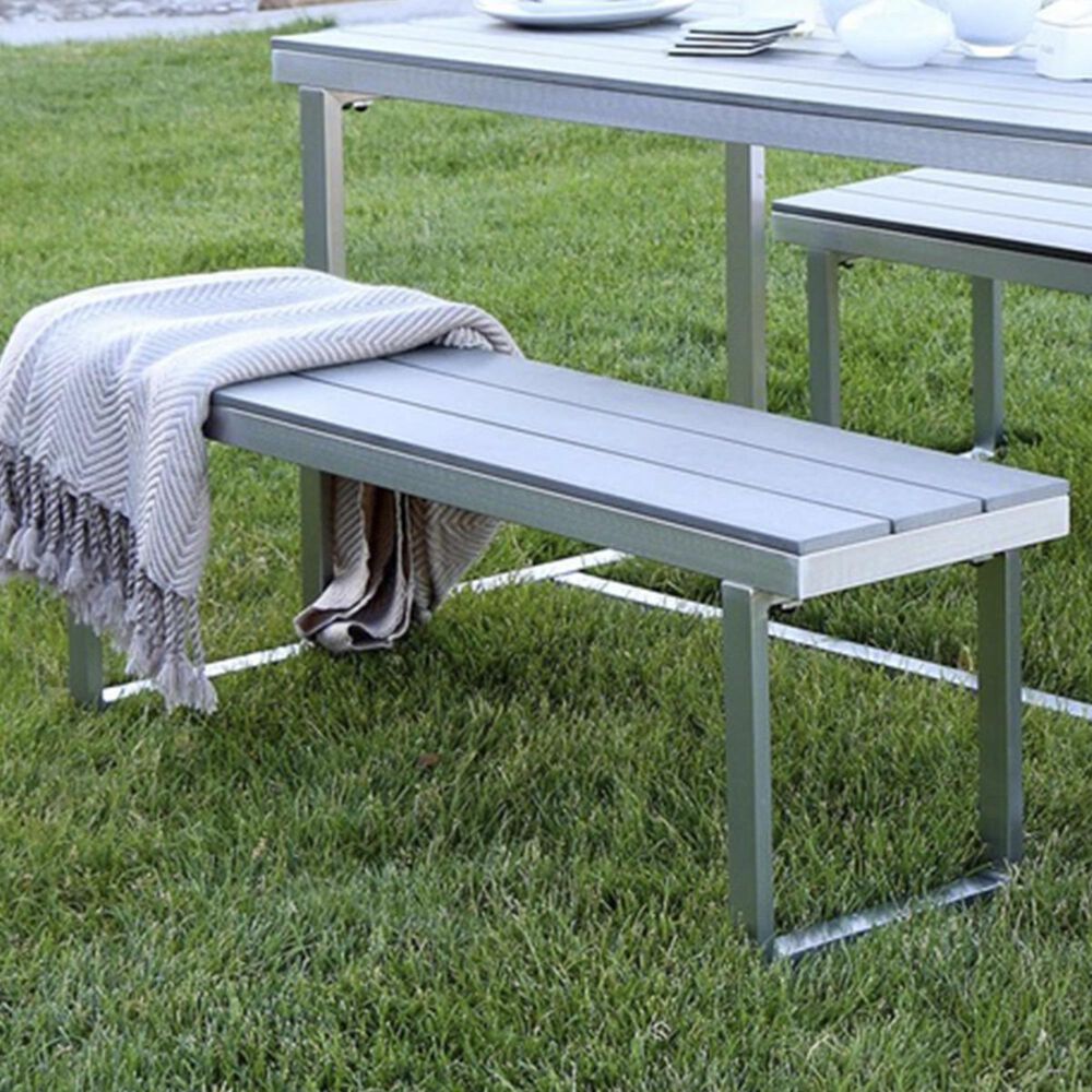 Walker Edison Boardwalk Patio Dining Bench in Grey and Aluminum, , large