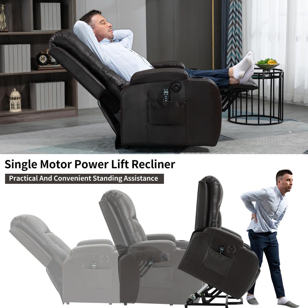 Hearth and Haven Power Lift Recliner in Brown, , large