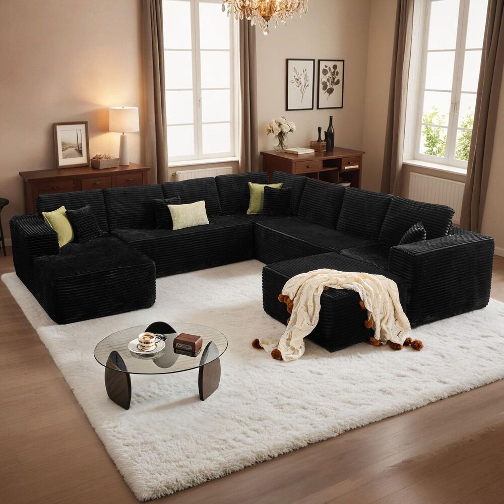 Noviland HOMLUX 5-Piece Mod U-Sectional with Chaise in Black, , large