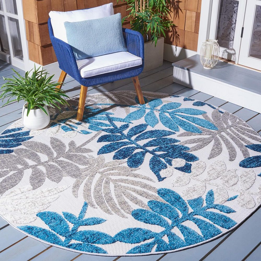 Safavieh Cabana CBN814F 6&#39;7&quot; Round Grey and Blue Indoor/Outdoor Area Performance Rug, , large
