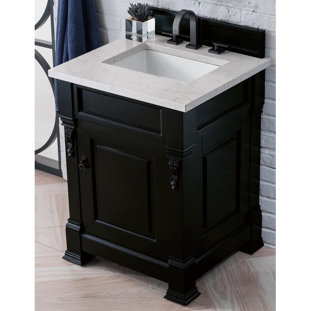 James Martin Vanities Brookfield 26&quot; Single Bathroom Vanity in Antique Black with 3 cm Eternal Jasmine Pearl Quartz Top and Rectangle Sink, , large