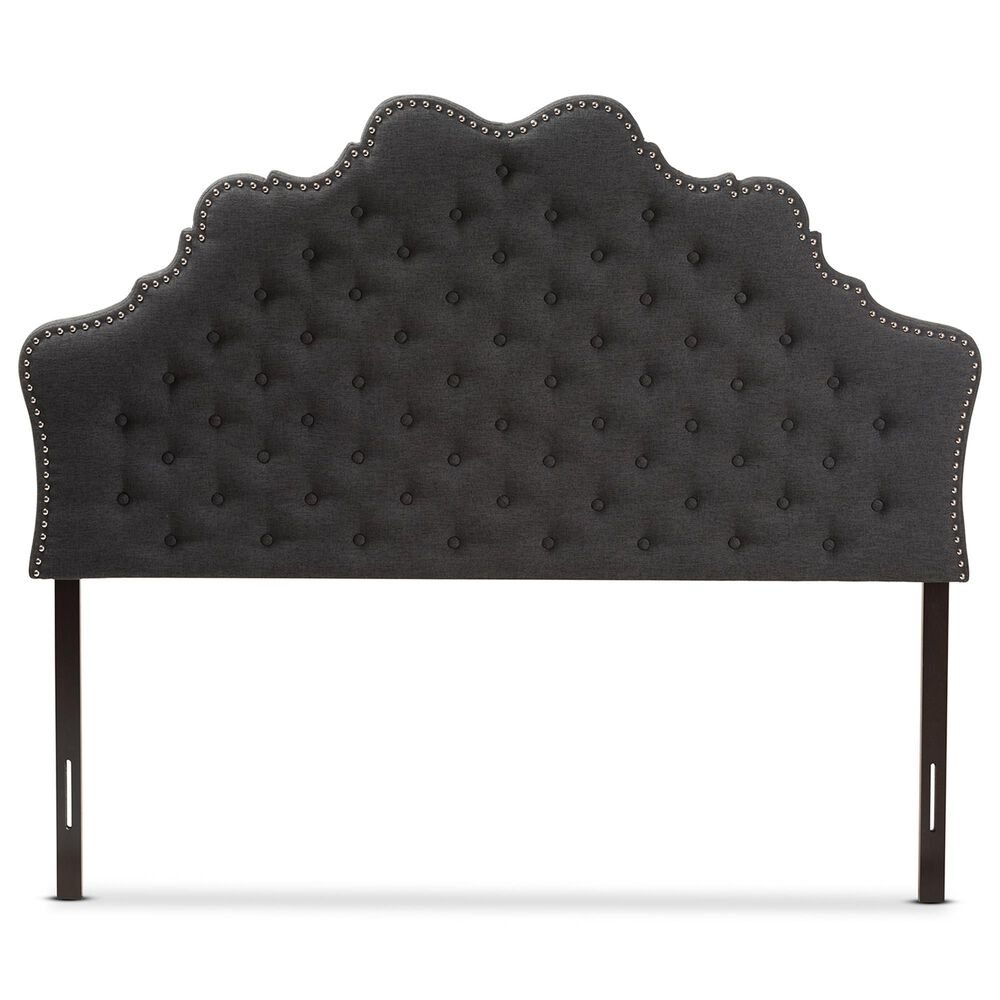 Baxton Studio Hilda Queen Upholstered Panel Headboard in Dark Grey, , large