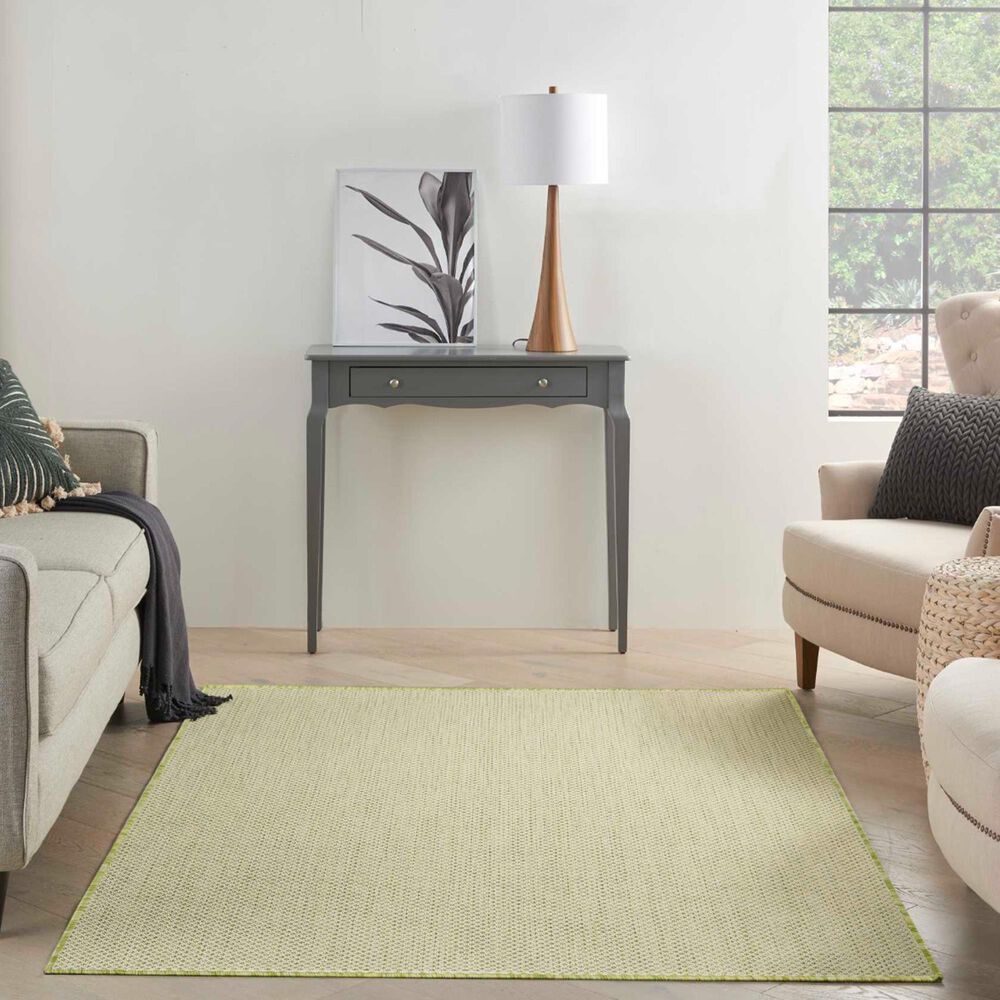 Nourison Courtyard Ivory and Green 5&#39; x 7&#39; Indoor/Outdoor Area Rug, , large