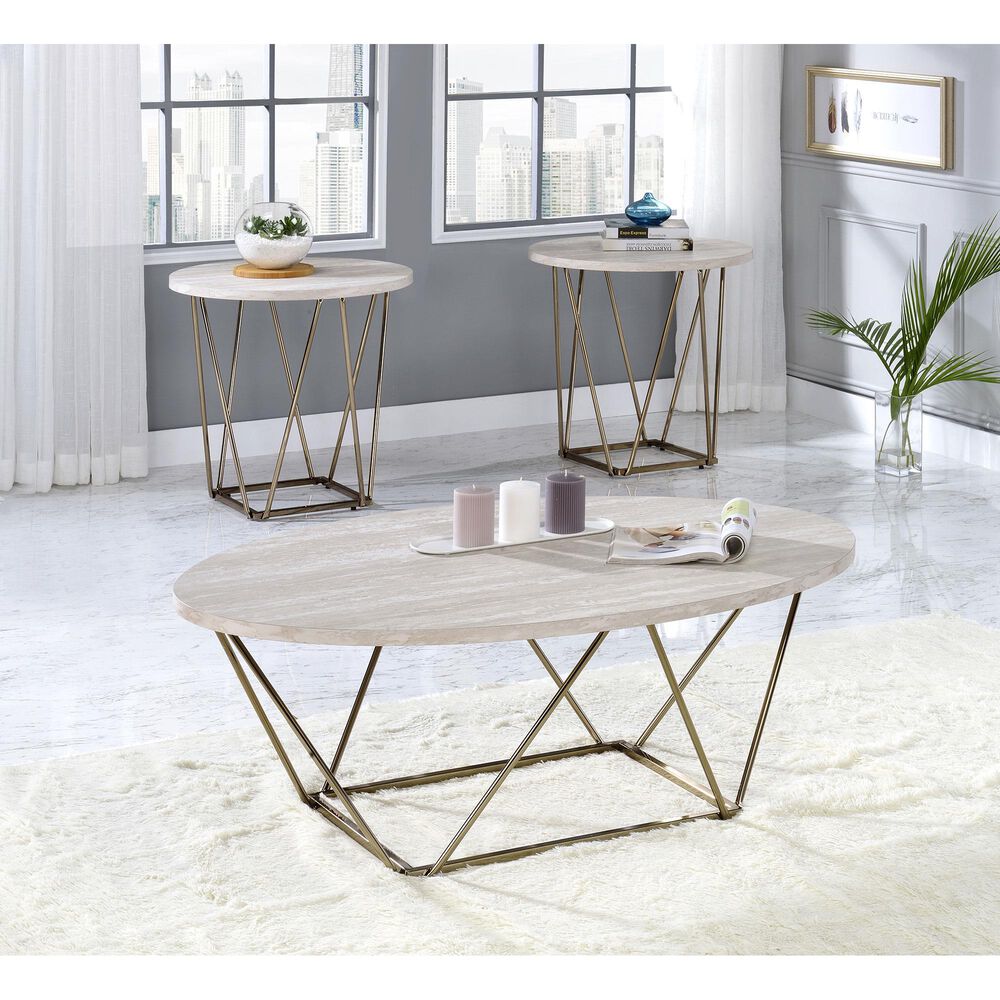 Steve Silver Rowyn 3-Piece Occasional Table in White with Faux Marble Finish, , large
