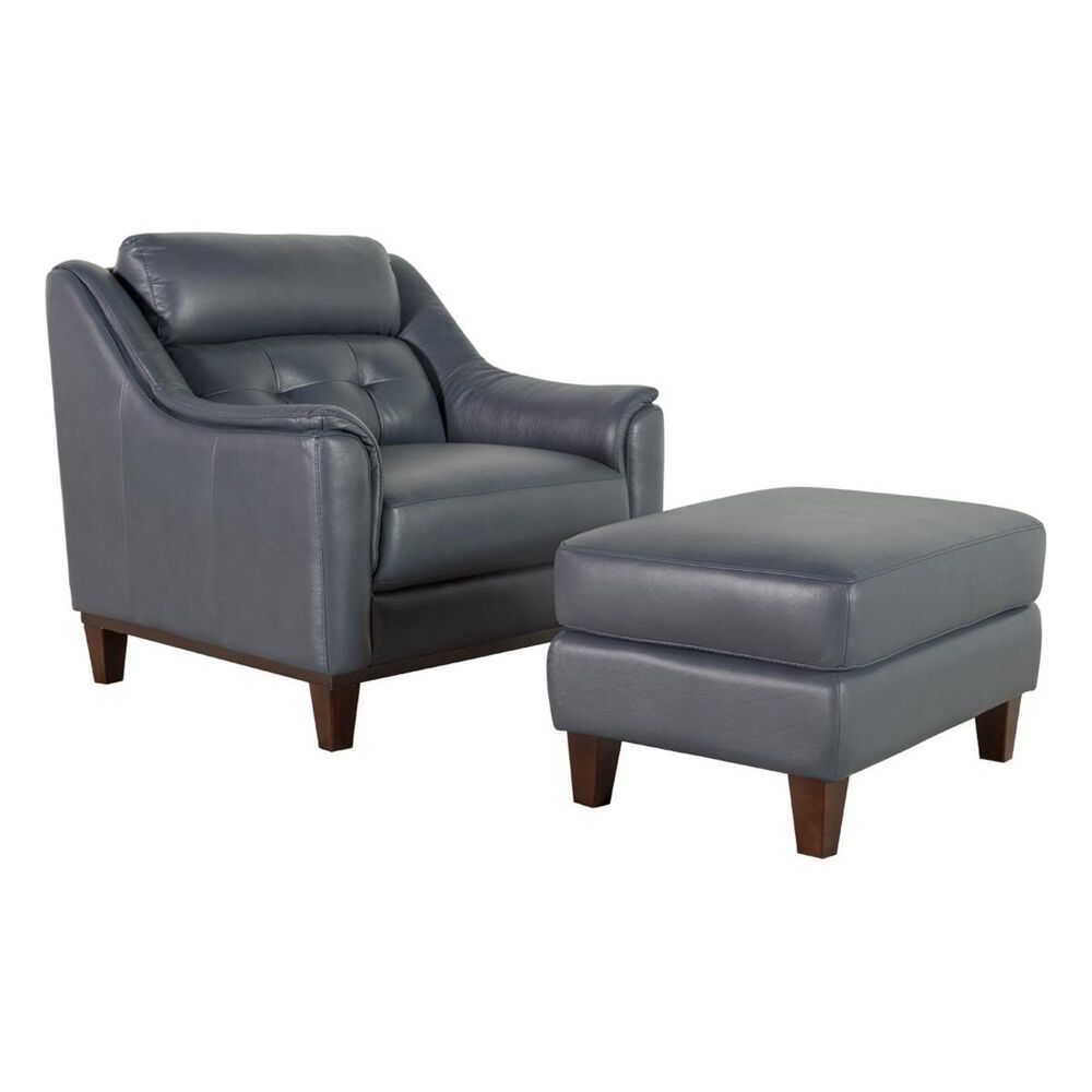 Chateau D"ax Leather Chair and Ottoman in Navy, , large