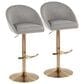 LumiSource Matisse Adjustable Swivel Barstool with Grey Fabric Upholstery in Gold (Set of 2), , large