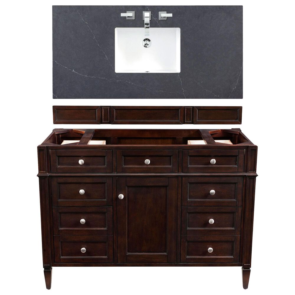 James Martin Vanities Brittany 48" Single Bathroom Vanity in Burnished Mahogany with 3 cm Charcoal Soapstone Quartz Top and Rectangle Sink, , large
