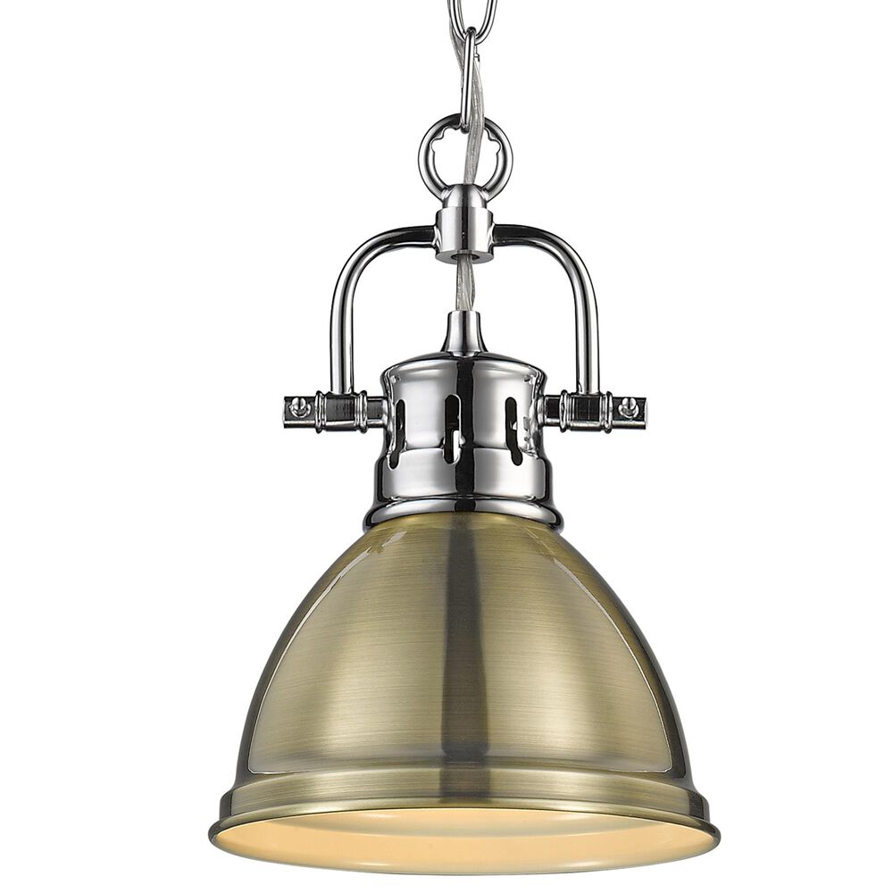Golden Lighting Duncan Mini Pendant in Aged Brass with Chain in Chrome, , large