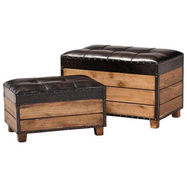 Baxton Studio Marelli 2-Piece Storage Ottoman Set in Dark Brown and Oak, , large