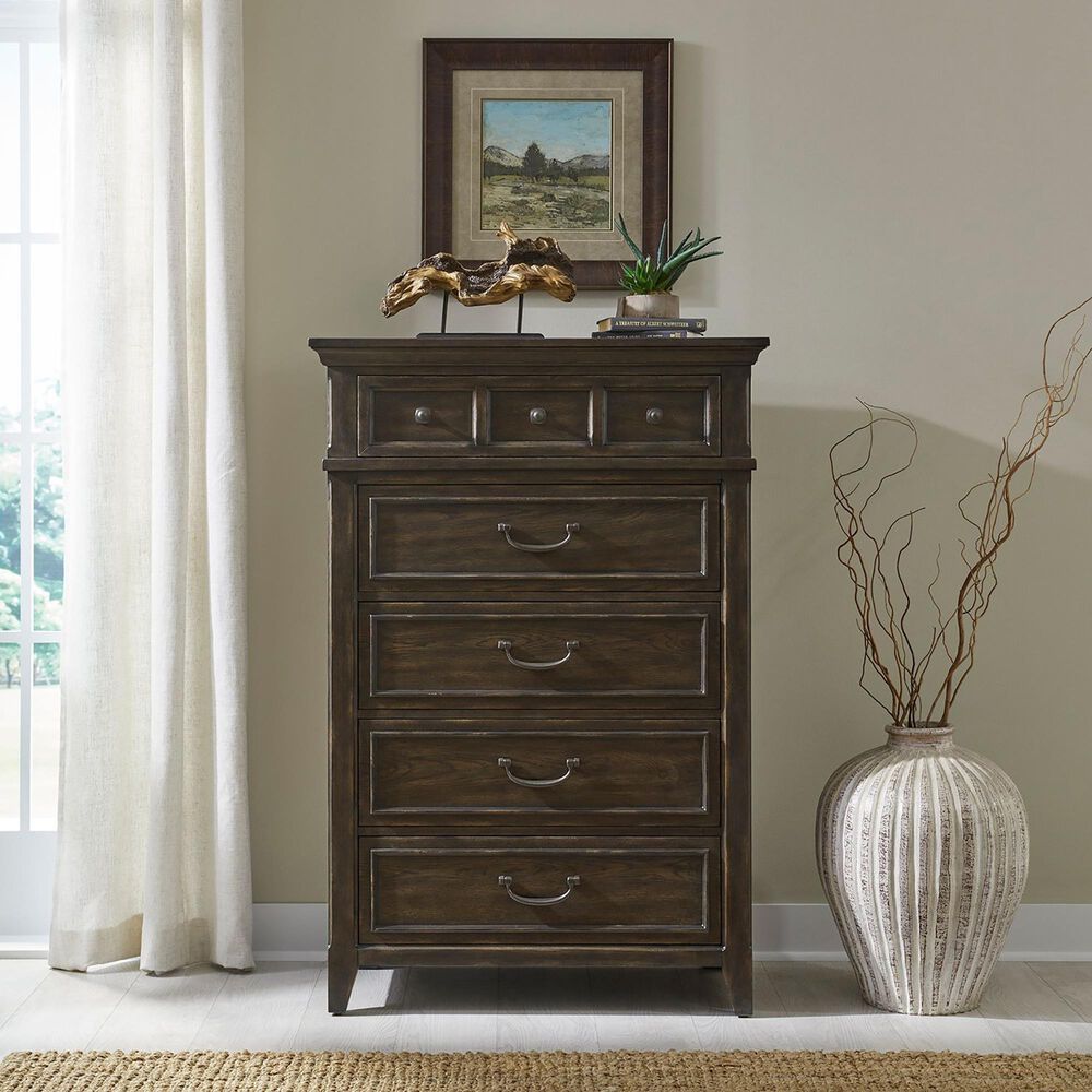 Belle Furnishings Paradise Valley 5-Drawer Chest in Saddle Brown, , large