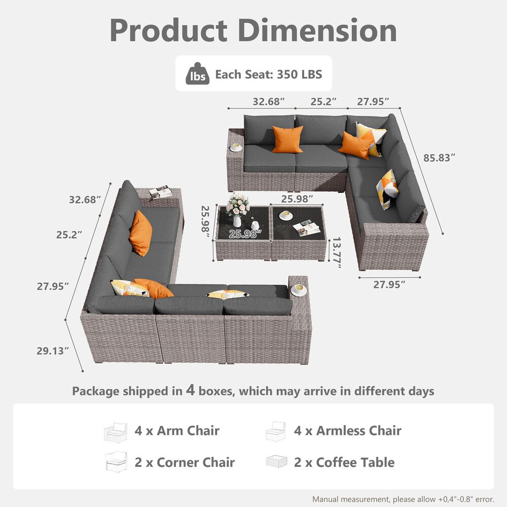 HOMLUX 12-Piece Modern Outdoor Sectional Furniture Set in Black, , large