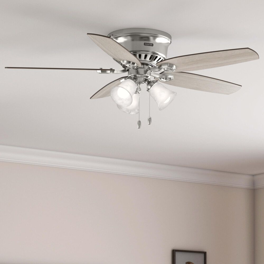 Hunter Builder Low Profile 52&quot; Ceiling Fan with Lights in Brushed Nickel, , large