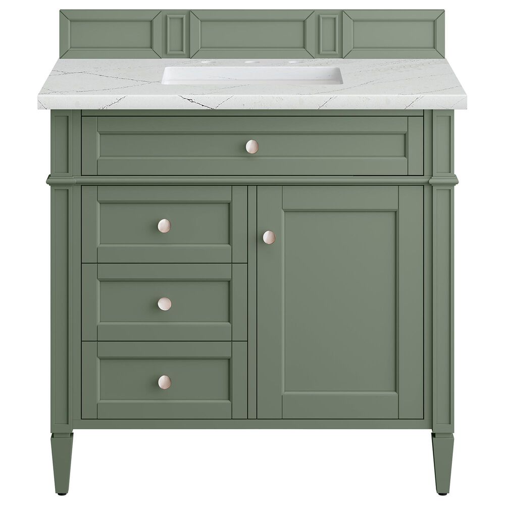 James Martin Vanities Brittany 36" Single Bathroom Vanity in Smokey Celadon with 3 cm Ethereal Noctis Quartz Top and Rectangular Sink, , large