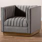 Baxton Studio Aveline Arm Chair with Brushed Gold Frame in Grey, , large