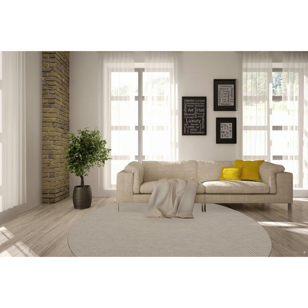 Nourison Courtyard Ivory and Silver 8&#39; Round Indoor/Outdoor Area Rug, , large