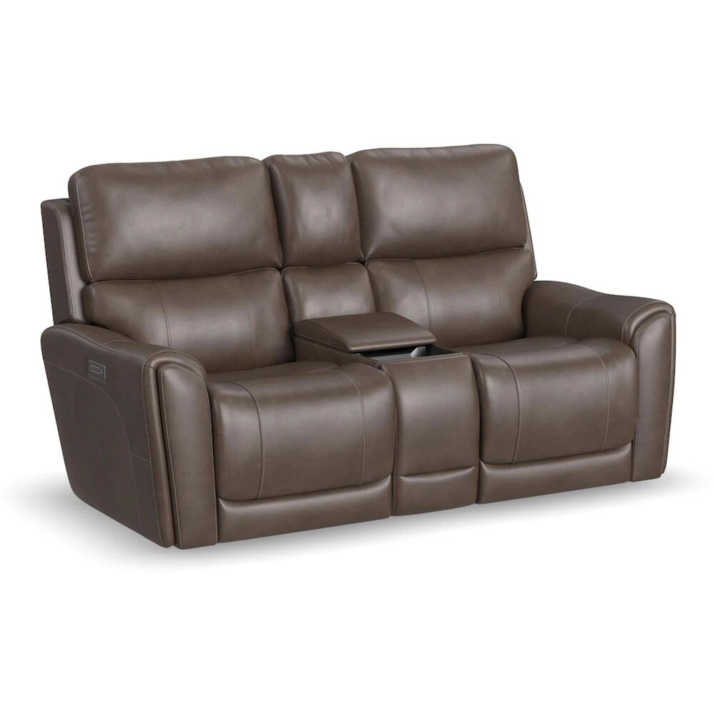Flexsteel Carter Power Reclining Console Loveseat with Power Headrests in Cappuccino, , large