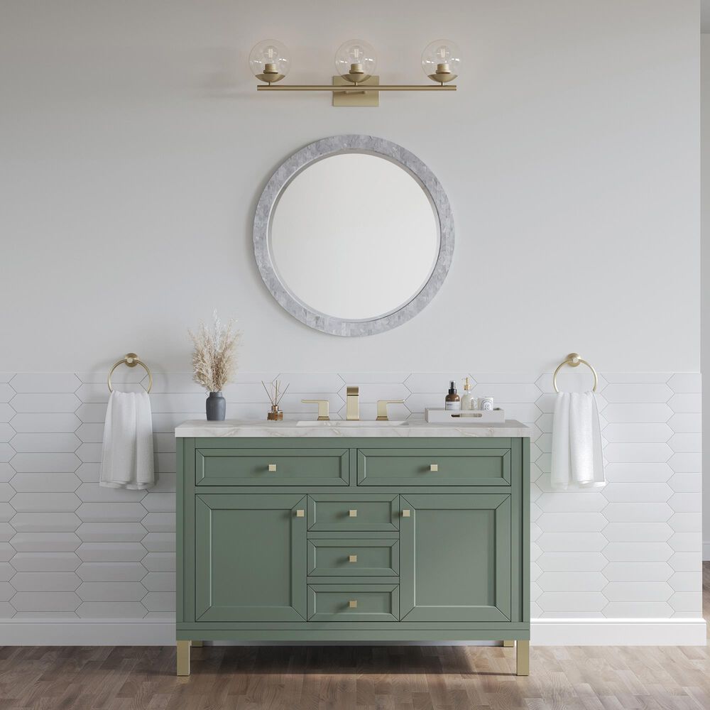 James Martin Vanities Chicago 48" Single Bathroom Vanity in Smokey Celadon with 3 cm Eternal Jasmine Pearl Silestone Top, Rectangular Sink and FreePower Wireless Charger, , large