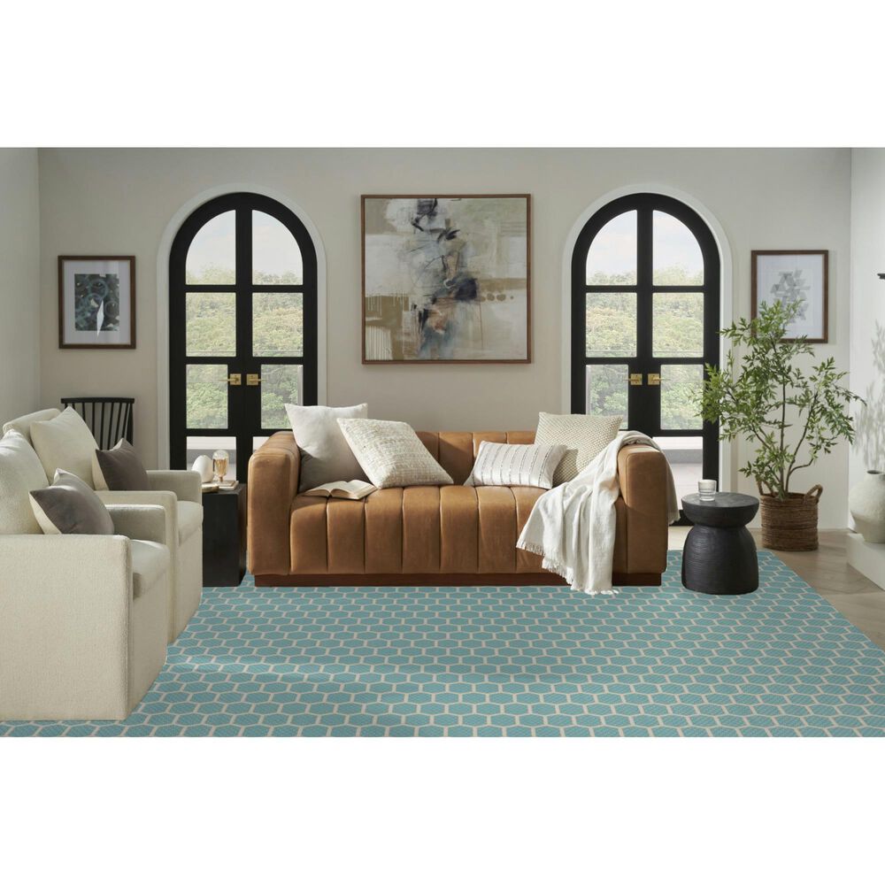 Nourison Twist Reversible 9&#39; x 12&#39; Aqua Indoor/Outdoor Area Rug, , large