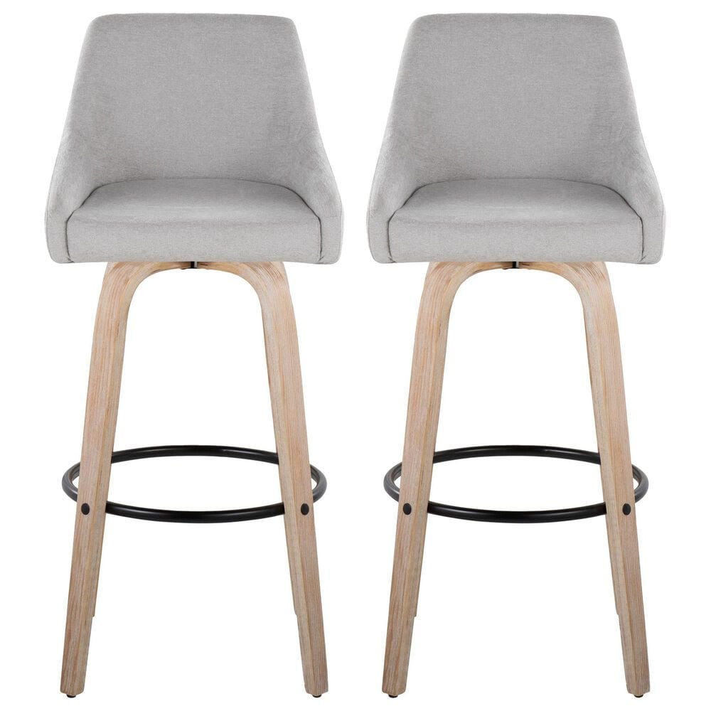 LumiSource Hannah Swivel Bar Stool with Grey Fabric Upholstery in Whitewashed and Black (Set of 2), , large