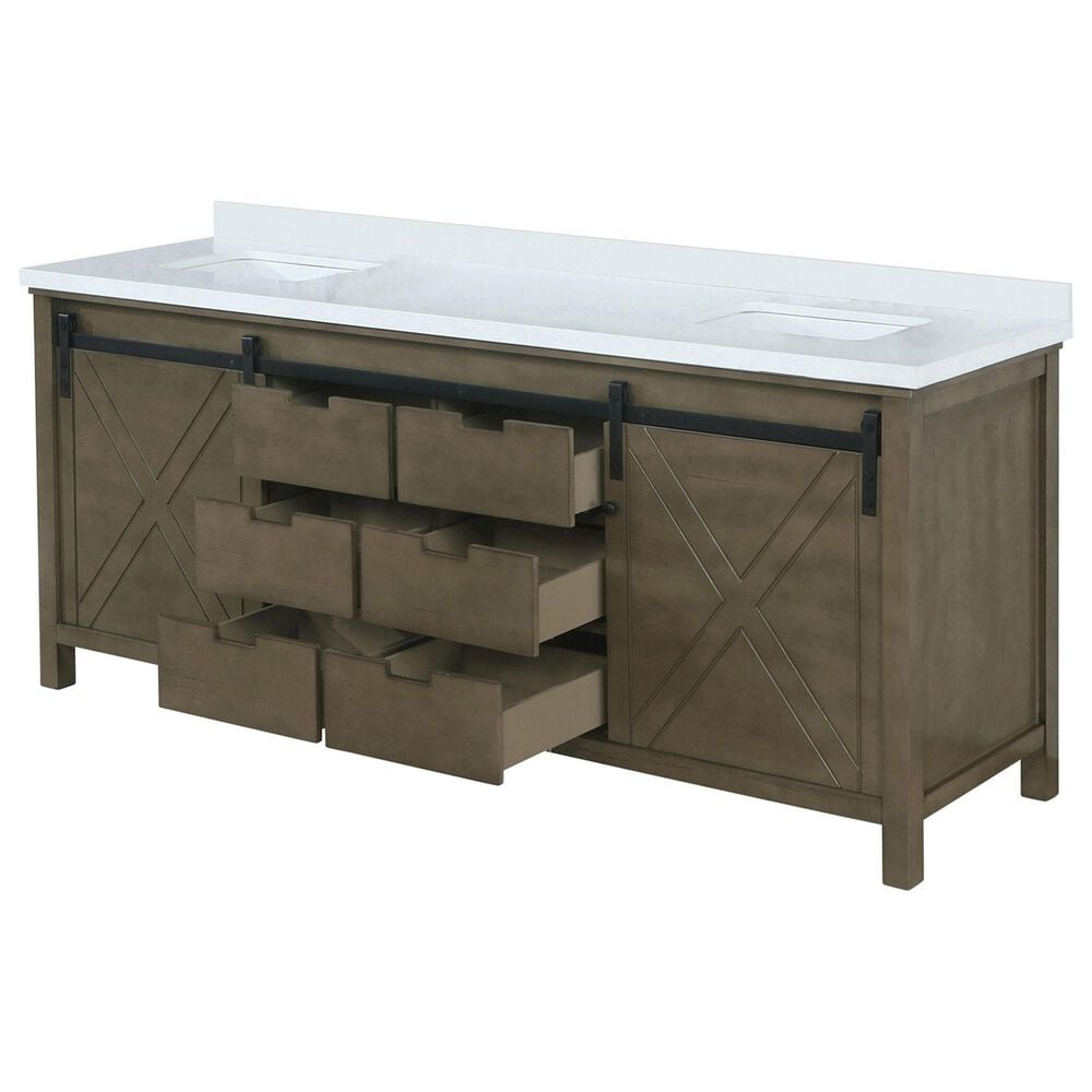 Lexora Home Marsyas 84&quot; Double Bathroom Vanity in Rustic Brown with White Quartz Top and Rectangular Sinks, , large