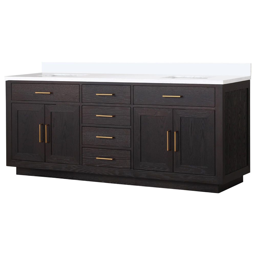 Lexora Home Abbey 80" Double Bathroom Vanity in Black Oak with 2 cm White Quartz Top and Rectangular Sinks, , large