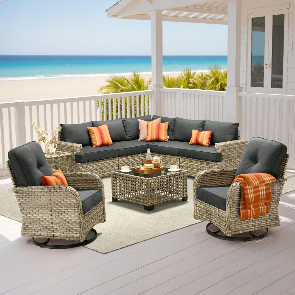 HOMLUX 9-Piece Modular Patio Conversation Set in Black, , large