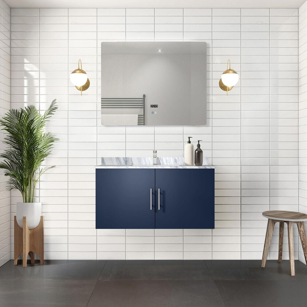 Lexora Home Geneva 36&quot; Single Bathroom Vanity Cabinet Only in Navy Blue and 36&quot; LED Mirror, , large
