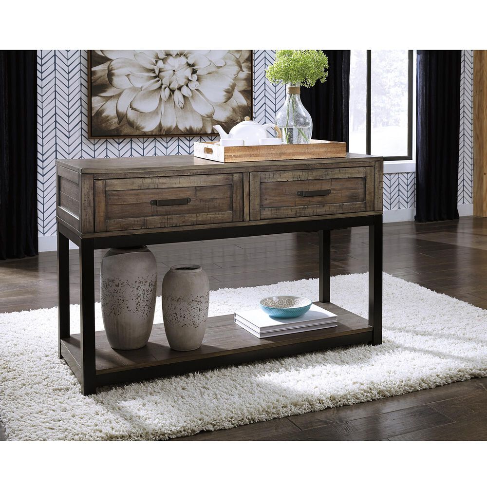Ashley Johurst Sofa Table in Grayish Brown and Black, , large