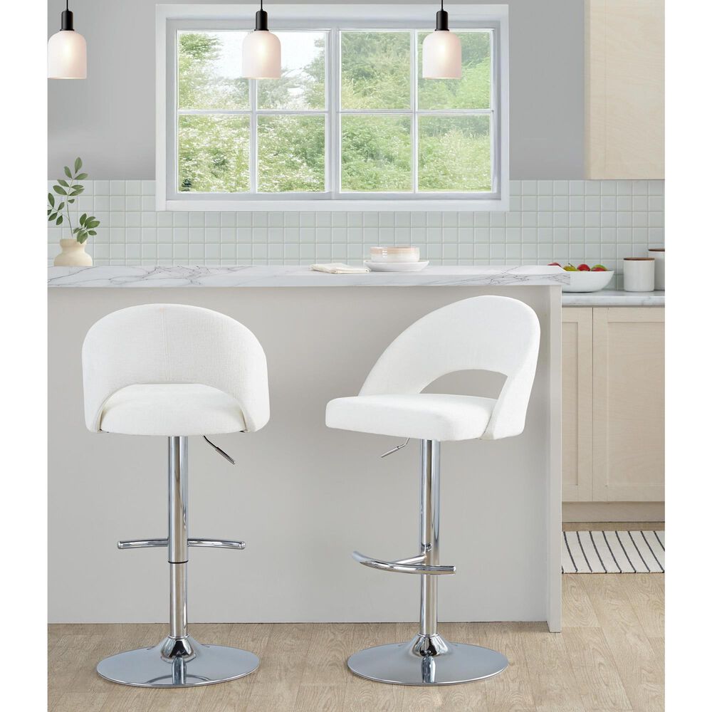 LumiSource Renee Adjustable Swivel Bar Stool with Cream Fabric Upholstery in Chrome (Set of 2), , large