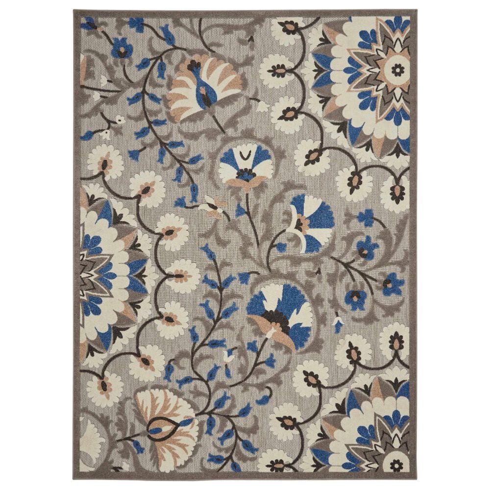 Nourison Aloha Floral 7"10" x 10"6" Grey and Multicolor Indoor/Outdoor Area Rug, , large
