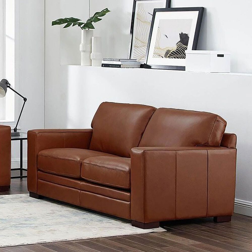 Amax Leather Chatsworth Stationary Loveseat in Nutmeg, , large